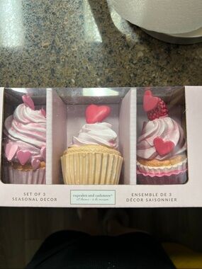 cupcakes & cashmere Pink and Gold Valentine Cupcake Ornaments - Set of 3